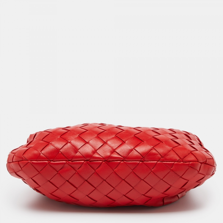 Pre Owned Bottega Veneta Red Intrecciato Leather Mini Jodie Hobo
