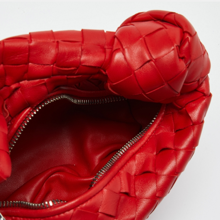 Pre Owned Bottega Veneta Red Intrecciato Leather Mini Jodie Hobo
