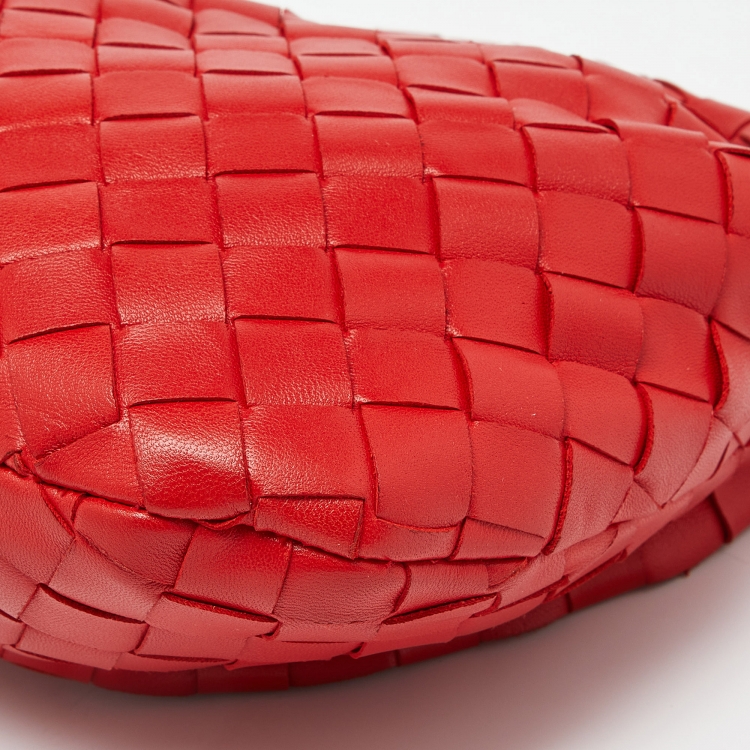 Pre Owned Bottega Veneta Red Intrecciato Leather Mini Jodie Hobo