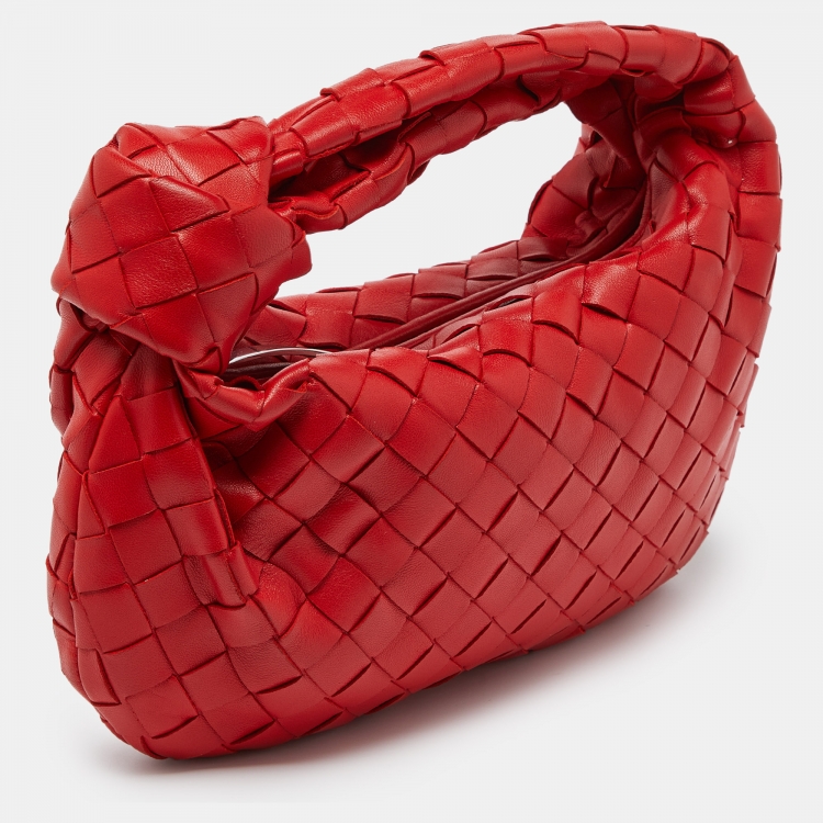 Pre Owned Bottega Veneta Red Intrecciato Leather Mini Jodie Hobo