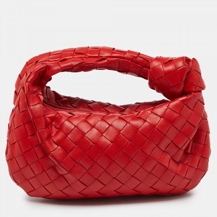 Pre Owned Bottega Veneta Red Intrecciato Leather Mini Jodie Hobo