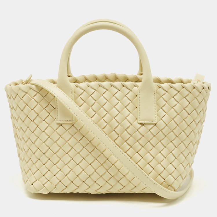 Cabat Small Intrecciato Tote Bag in Yellow - Bottega Veneta