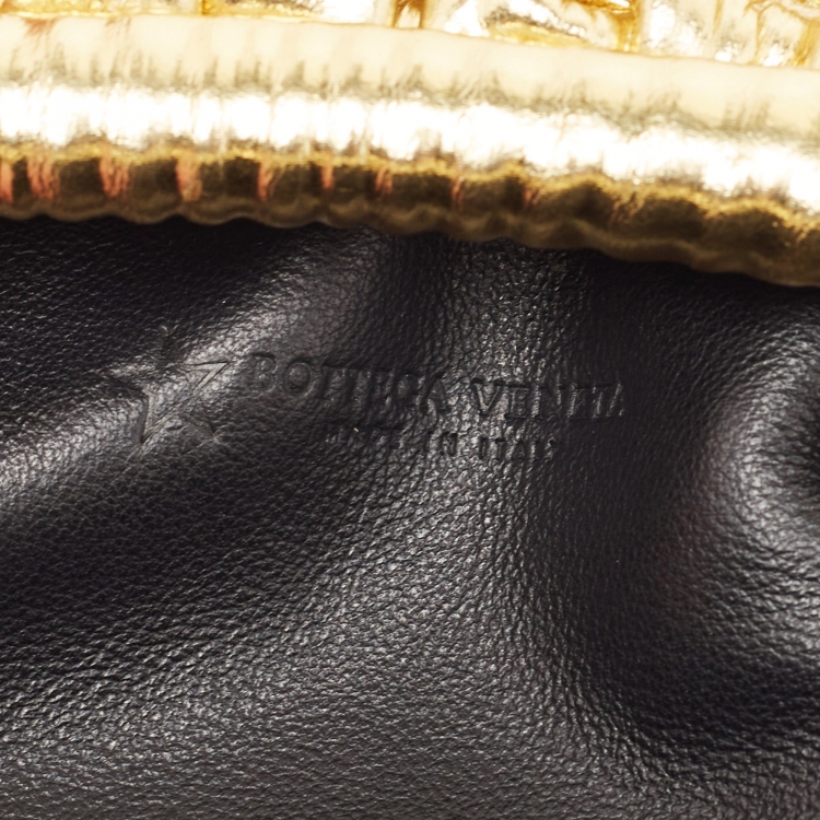 Pre Owned Bottega Veneta Metallic Gold Bark Leather Mini The Pouch Bag
