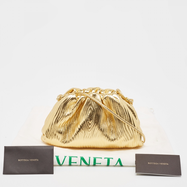 Pre Owned Bottega Veneta Metallic Gold Bark Leather Mini The Pouch Bag