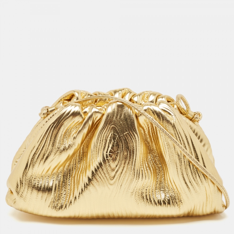 Pre Owned Bottega Veneta Metallic Gold Bark Leather Mini The Pouch Bag