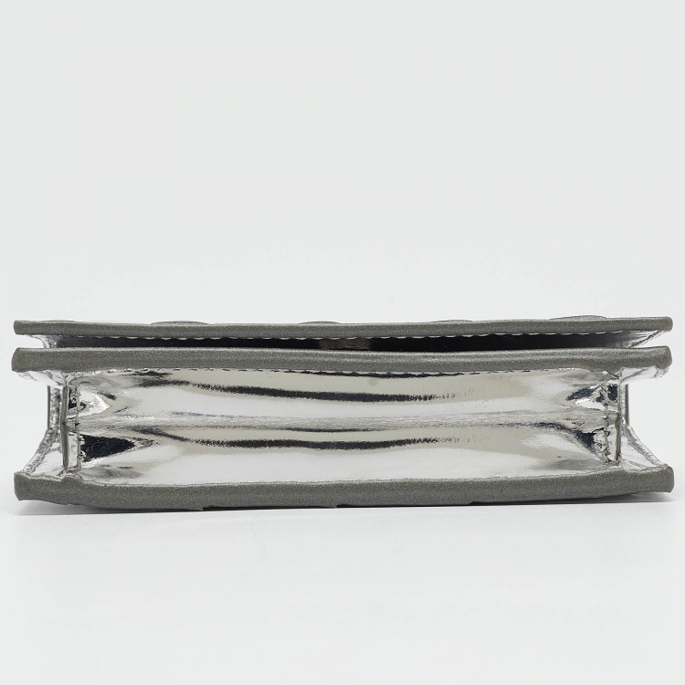 Pre Owned Bottega Veneta Silver Intrecciato Leather Card Case
