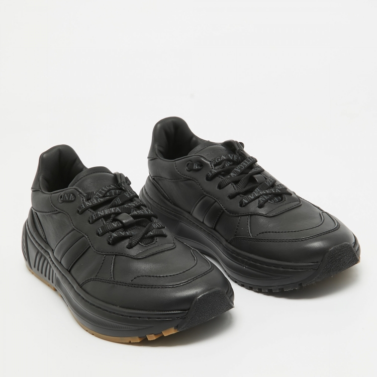 Pre Owned Bottega Veneta Black Leather Speedster Sneakers Size 39.5