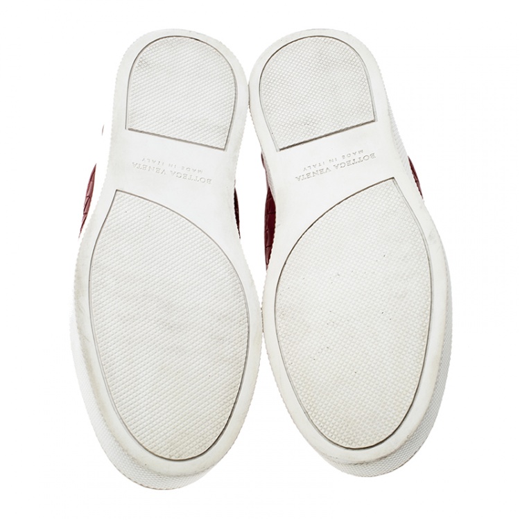 Pre Owned Bottega Veneta Red Intrecciato Leather Slip On Sneakers Size 35