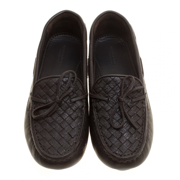 Pre Owned Bottega Veneta Brown Intrecciato Leather Loafers Size 39.5