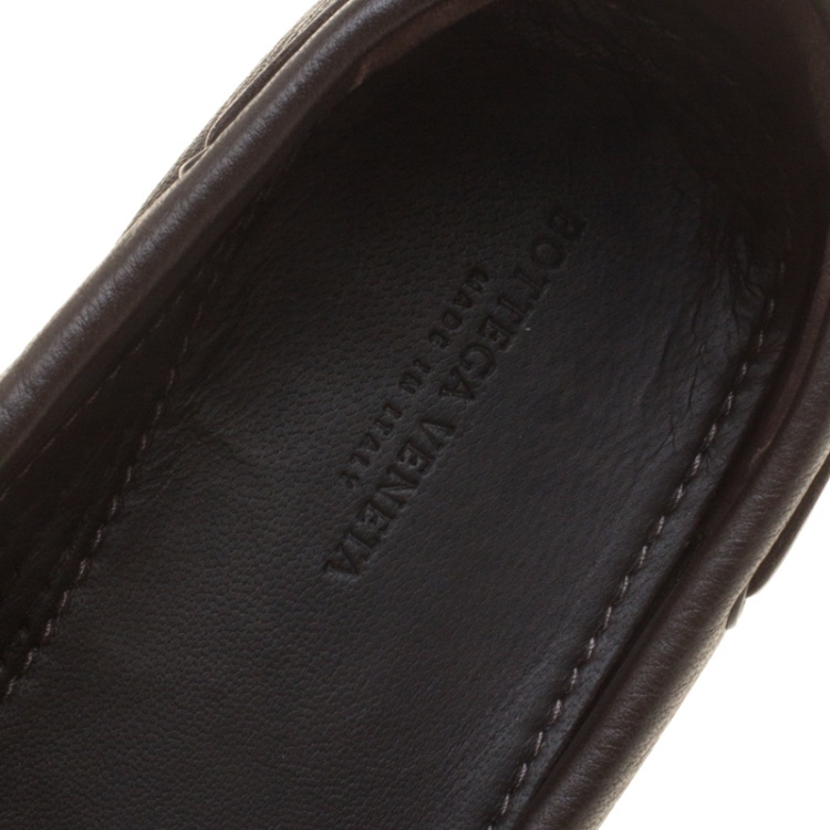 Pre Owned Bottega Veneta Brown Intrecciato Leather Loafers Size 39.5