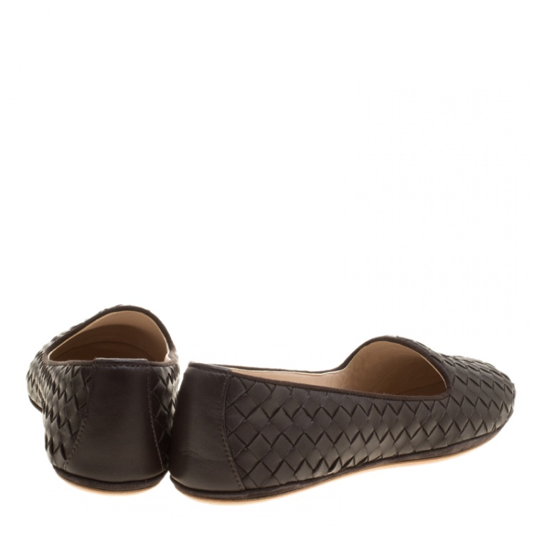 Pre Owned Bottega Veneta Brown Intrecciato Leather Flats Size 38