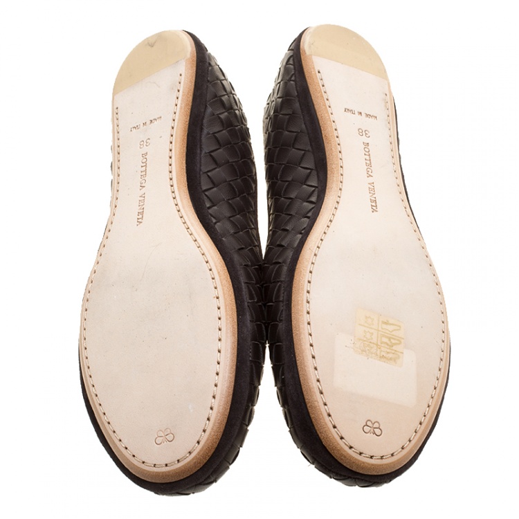 Pre Owned Bottega Veneta Brown Intrecciato Leather Flats Size 38