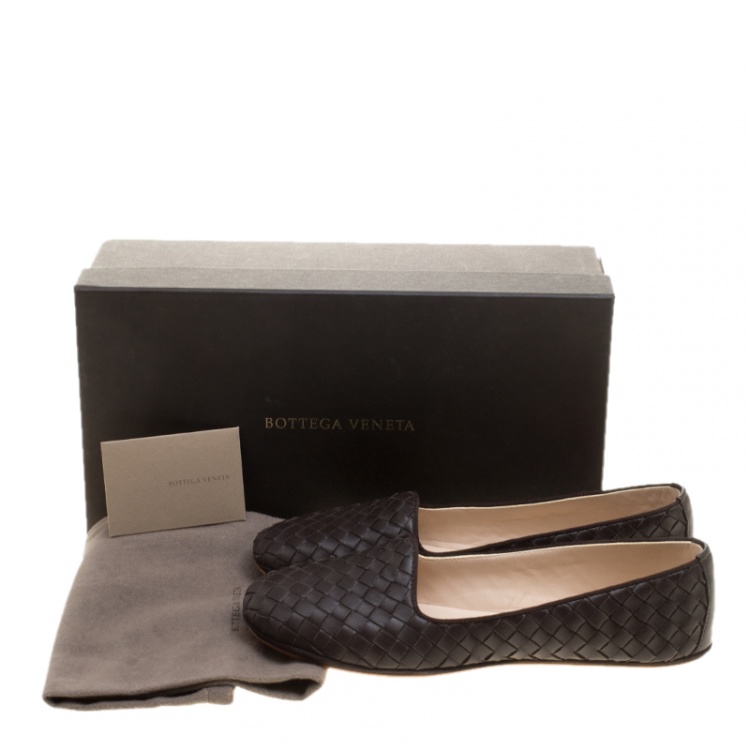 Pre Owned Bottega Veneta Brown Intrecciato Leather Flats Size 38