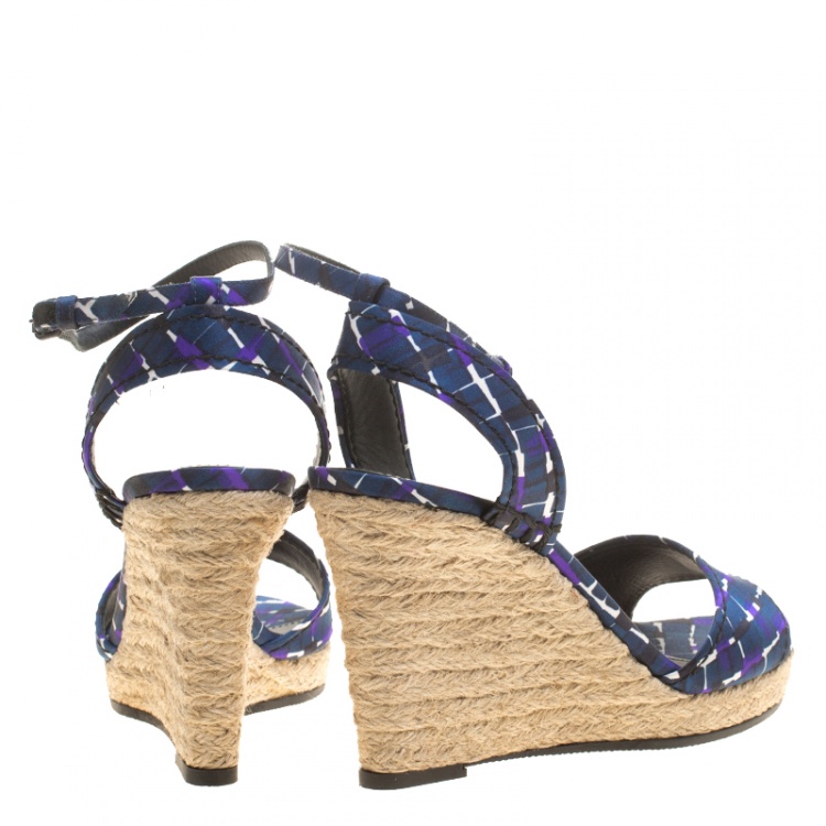Pre Owned Bottega Veneta Multicolor Satin Ankle Strap Espadrille Wedge Sandals 38