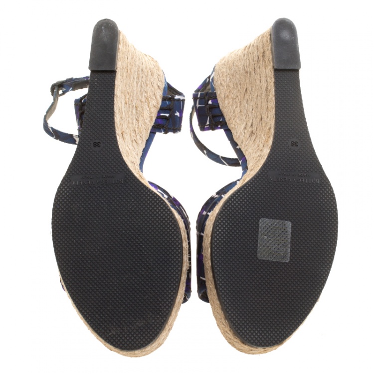 Pre Owned Bottega Veneta Multicolor Satin Ankle Strap Espadrille Wedge Sandals 38