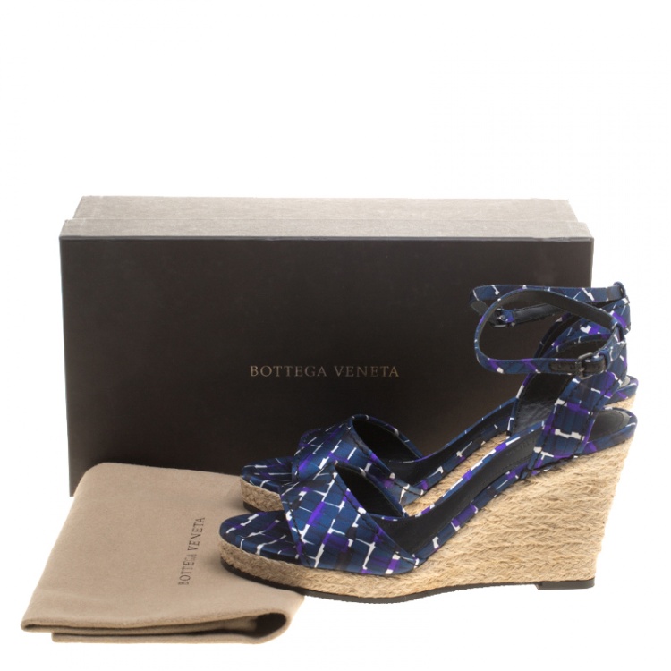 Pre Owned Bottega Veneta Multicolor Satin Ankle Strap Espadrille Wedge Sandals 38