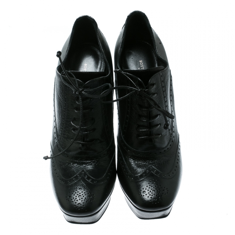 Pre Owned Bottega Veneta Black Brogue Leather Wingtip Ankle Boots Size 39.5
