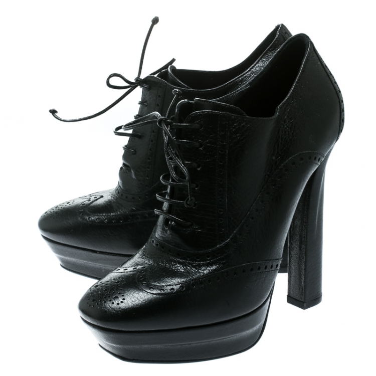 Pre Owned Bottega Veneta Black Brogue Leather Wingtip Ankle Boots Size 39.5