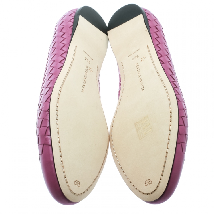 Pre Owned Bottega Veneta Purple Intrecciato Leather Ballet Flats Size 39.5