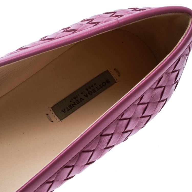 Pre Owned Bottega Veneta Purple Intrecciato Leather Ballet Flats Size 39.5