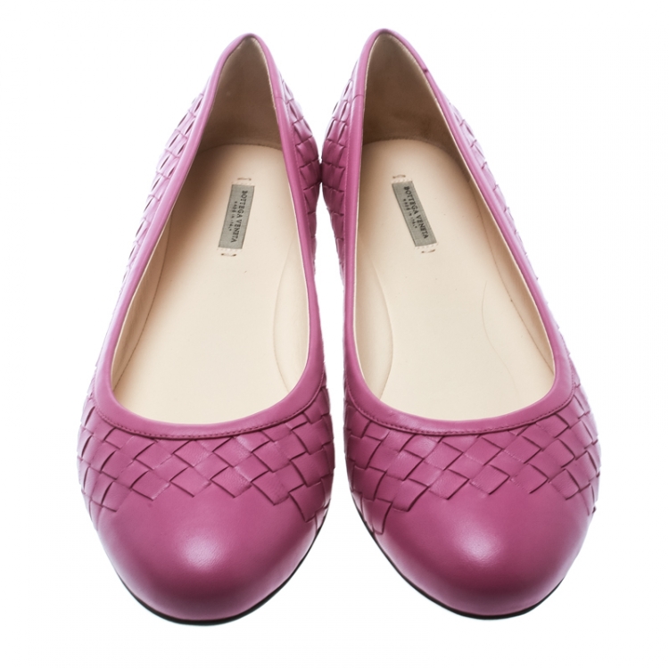 Pre Owned Bottega Veneta Purple Intrecciato Leather Ballet Flats Size 39.5