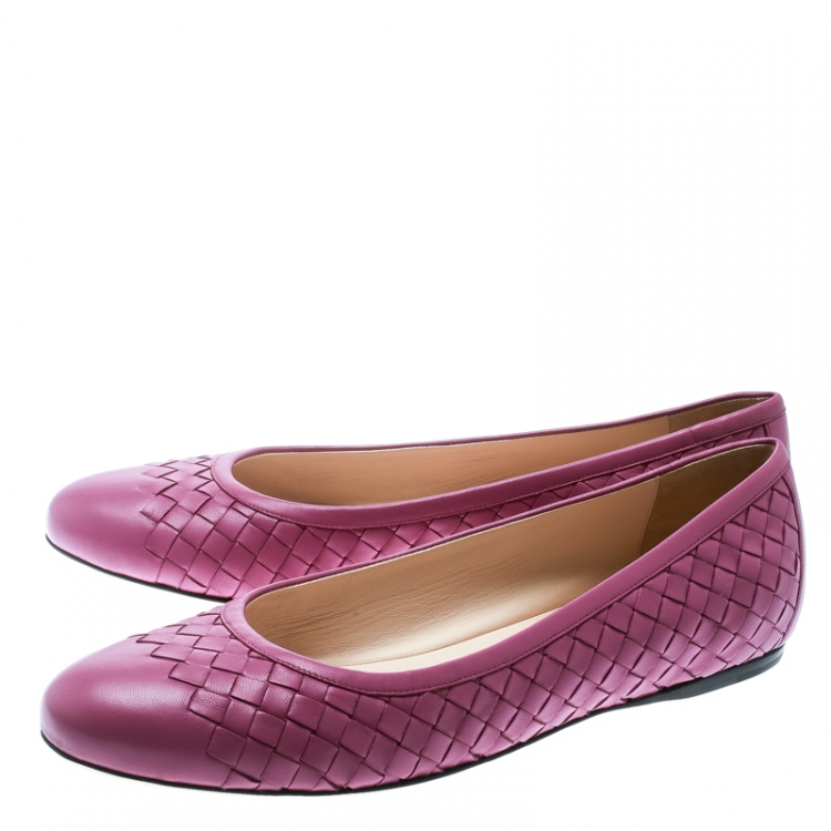 Pre Owned Bottega Veneta Purple Intrecciato Leather Ballet Flats Size 39.5