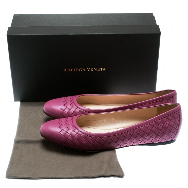 Pre Owned Bottega Veneta Purple Intrecciato Leather Ballet Flats Size 39.5