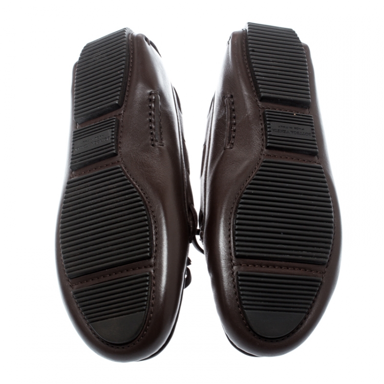 Pre Owned Bottega Veneta Brown Intrecciato Leather Loafers Size 35.5