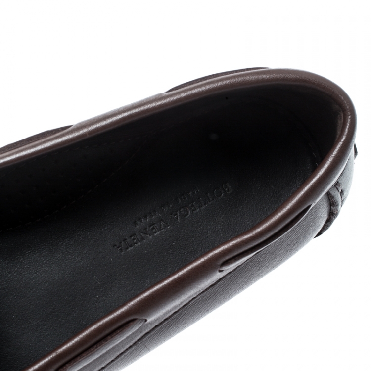 Pre Owned Bottega Veneta Brown Intrecciato Leather Loafers Size 35.5