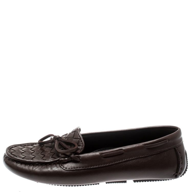 Pre Owned Bottega Veneta Brown Intrecciato Leather Loafers Size 35.5