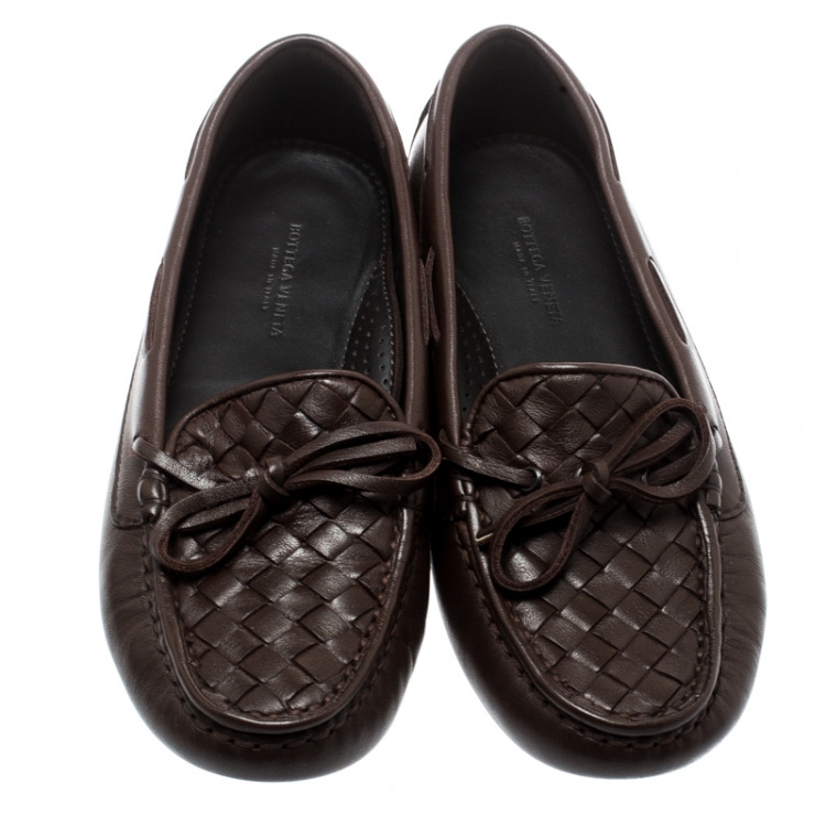 Pre Owned Bottega Veneta Brown Intrecciato Leather Loafers Size 35.5