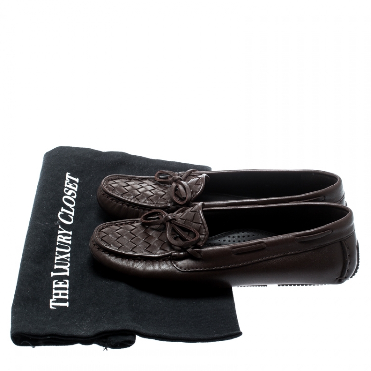 Pre Owned Bottega Veneta Brown Intrecciato Leather Loafers Size 35.5