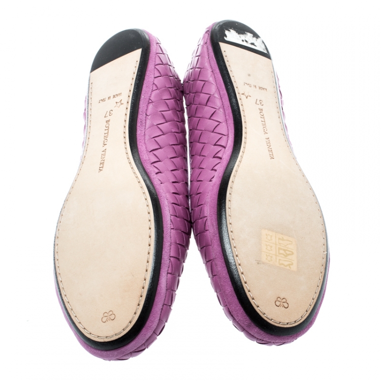 Pre Owned Bottega Veneta Purple Intrecciato Leather Smoking Slippers Size 37