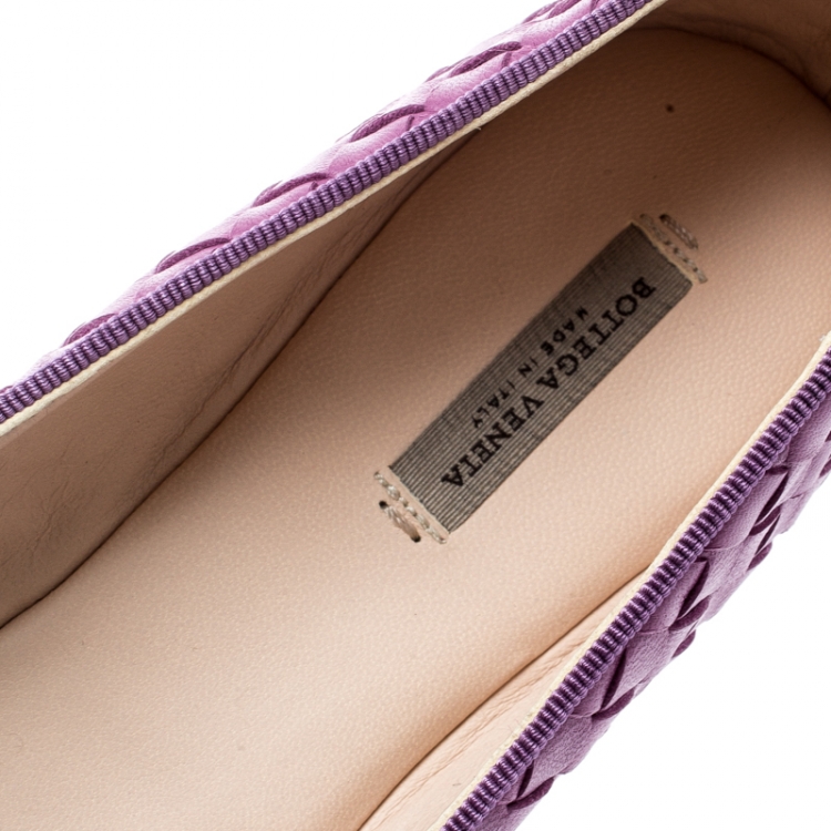 Pre Owned Bottega Veneta Purple Intrecciato Leather Smoking Slippers Size 37