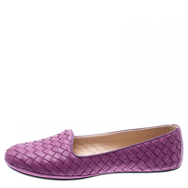Pre Owned Bottega Veneta Purple Intrecciato Leather Smoking Slippers Size 37