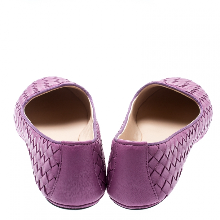 Pre Owned Bottega Veneta Purple Intrecciato Leather Smoking Slippers Size 37