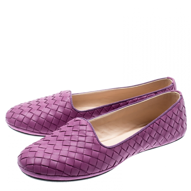 Pre Owned Bottega Veneta Purple Intrecciato Leather Smoking Slippers Size 37