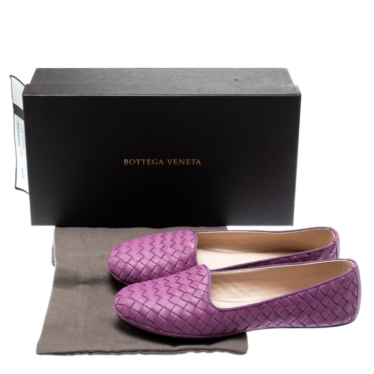 Pre Owned Bottega Veneta Purple Intrecciato Leather Smoking Slippers Size 37