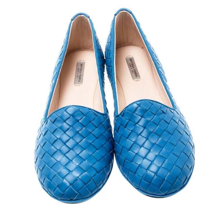 مملوكة مسبقًا Bottega Veneta Blue Intrecciato Leather Ballet Flats Size 36