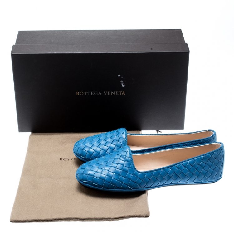 مملوكة مسبقًا Bottega Veneta Blue Intrecciato Leather Ballet Flats Size 36