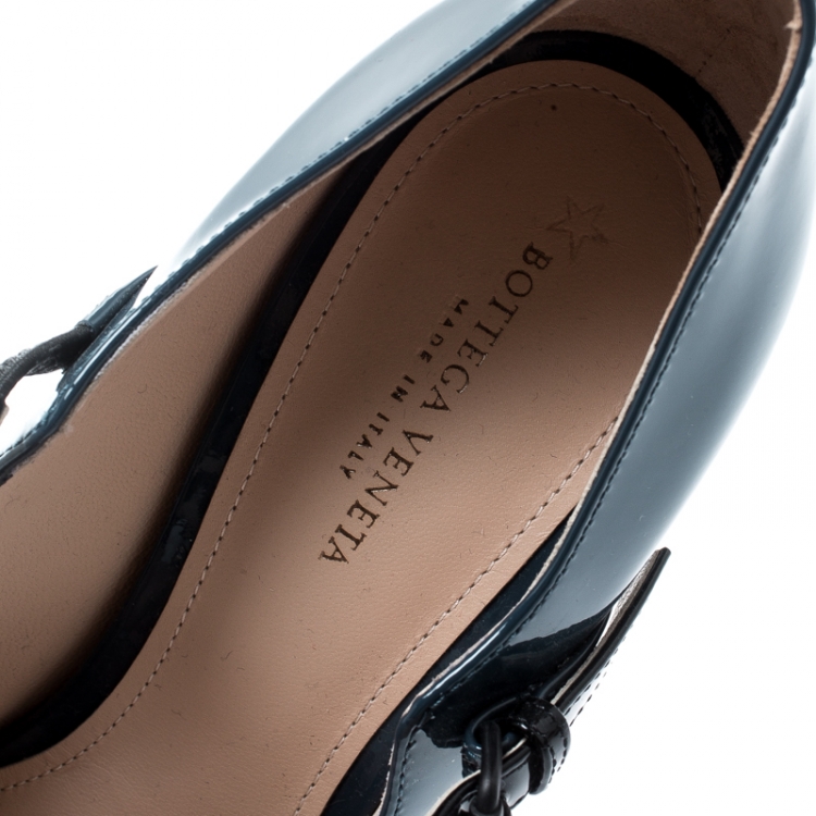 Pre Owned Bottega Veneta Slate Grey Patent Leather Bette Cap Toe Mary Jane Pumps Size 36