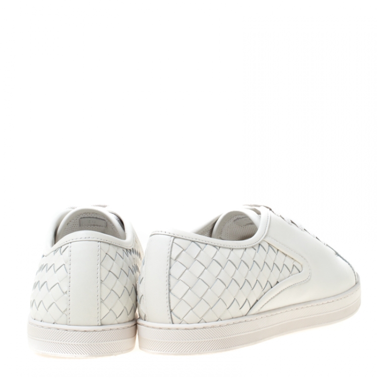 Pre Owned Bottega Veneta White Intrecciato Leather Sneakers Size 38