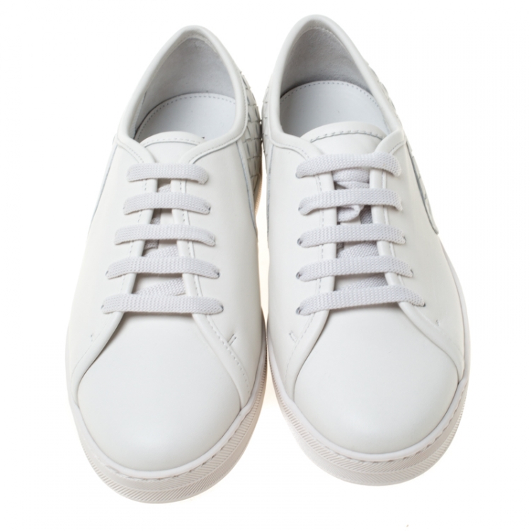 Pre Owned Bottega Veneta White Intrecciato Leather Sneakers Size 38