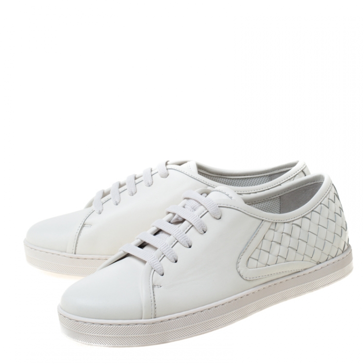 Pre Owned Bottega Veneta White Intrecciato Leather Sneakers Size 38