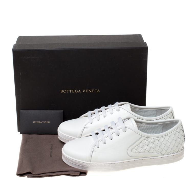 Pre Owned Bottega Veneta White Intrecciato Leather Sneakers Size 38