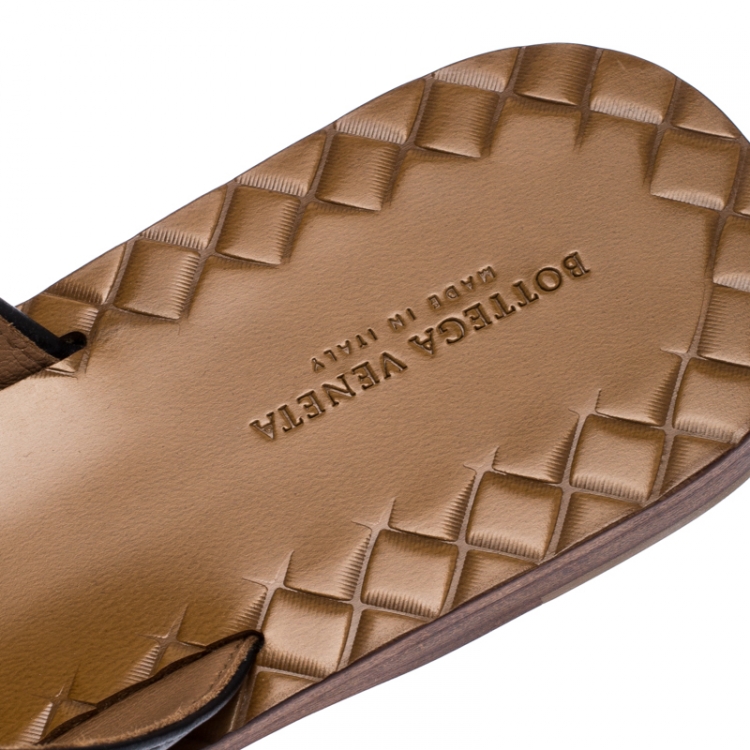 Pre Owned Bottega Veneta Black Leather Crisscross Flat Slides Size 40 