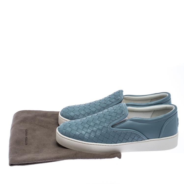 Pre Owned Bottega Veneta Blue Intrecciato Suede Slip On Sneakers Size 37