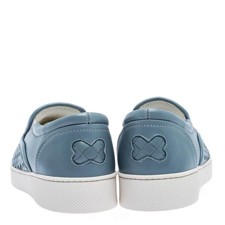 Pre Owned Bottega Veneta Blue Intrecciato Suede Slip On Sneakers Size 37