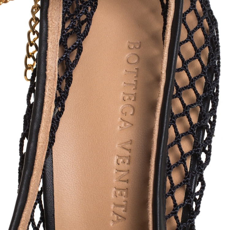 Pre Owned Bottega Veneta Black Mesh Chain Link Detail Square Toe Pumps Size 39.5
