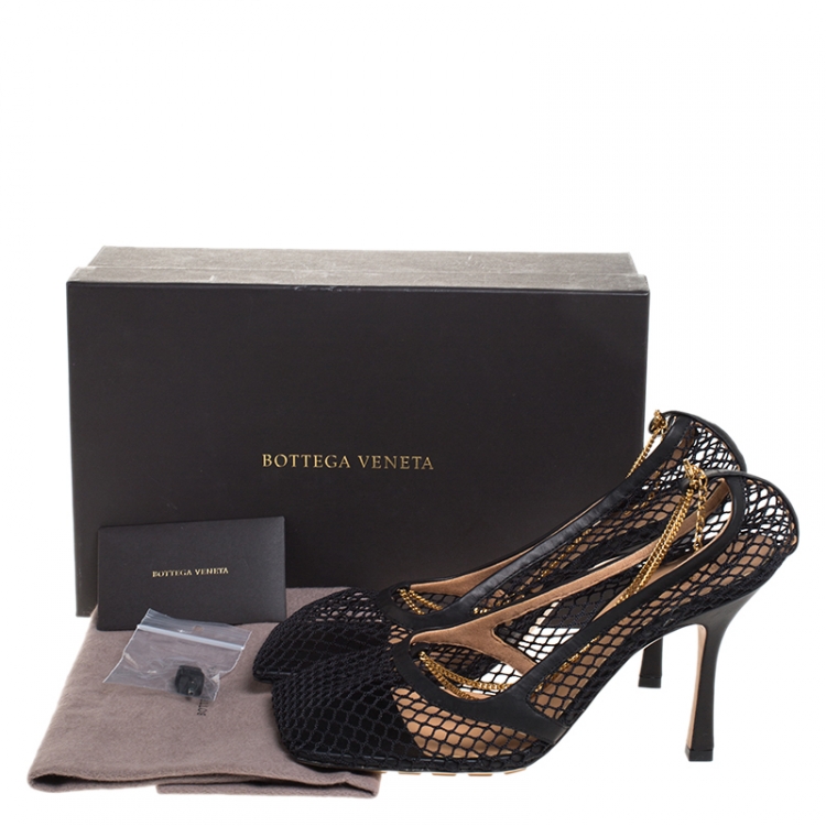 Pre Owned Bottega Veneta Black Mesh Chain Link Detail Square Toe Pumps Size 39.5